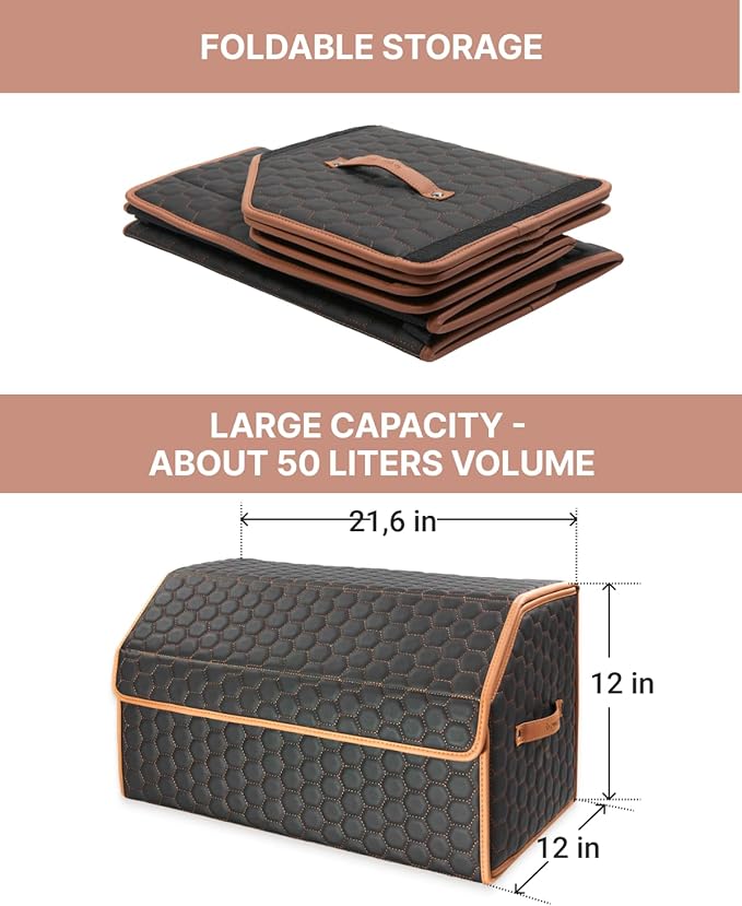 Foldable Trunk Organizer for Car Storage - Collapsible Auto Trunk Organizer With Lid - Trunk Organization (21.6 inch, Hexy)