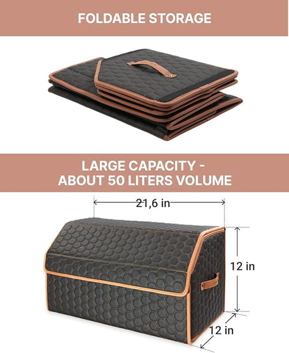 Foldable Trunk Organizer for Car Storage - Collapsible Auto Trunk Organizer With Lid - Trunk Organization (21.6 inch, Hexy)