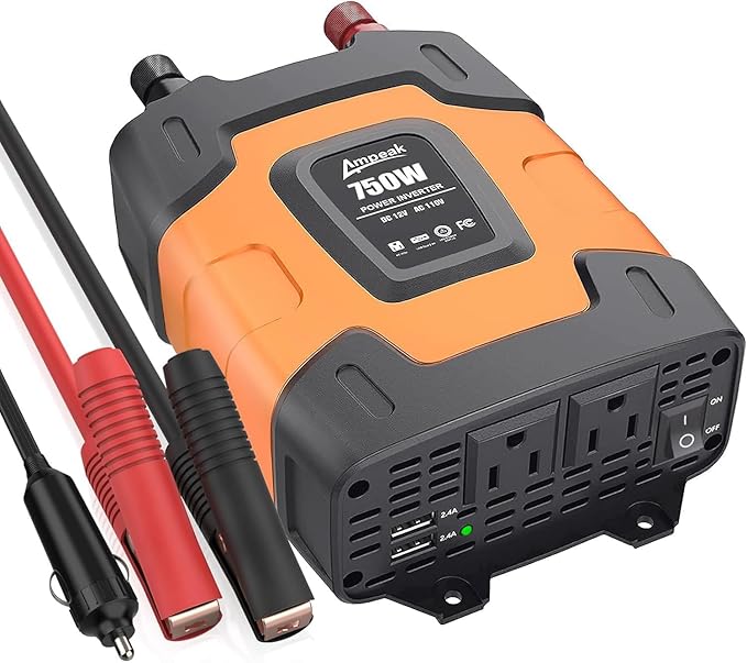 Ampeak 750W Power Inverter 4.8A Dual USB Ports 2 AC Outlets Car Inverter DC 12V to AC 110V 11 Protections for Appliances
