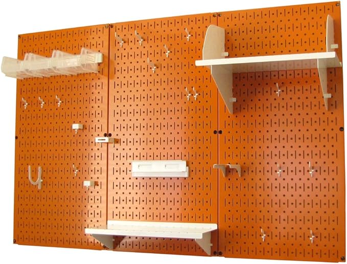 Wall Control Pegboard Organizer 4 ft. Metal Pegboard Standard Tool Storage Kit with Orange Toolboard and White Accessories