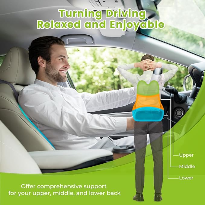 Lumbar Support Pillow for Car - Back Support for Medium to Large Vehicles - Soft Memory Foam Car Seat Cushion for Back Pain Relief - Dual Adjustable Straps Securely Fixed Car Lumbar Support -Black