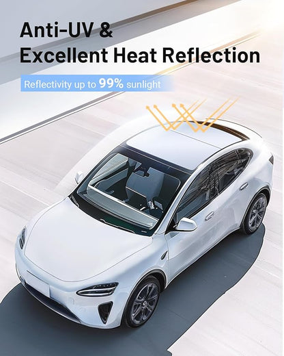 Compatible for Tesla Model Y 3Pcs Sunshade Windshield & Roof [No-Gap/Sag-Free], Portable Foldable Umbrella Heat Insulation for Tesla Model 2024-2025, Car Accessories