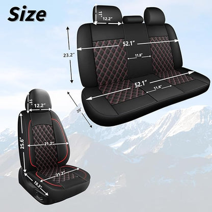 Car Seat Covers Full Set,Breathable and Waterproof Napa Leather Car Seat Cover,Interior Universal Fit for Cars,Sedans,SUVs,Vans,Trucks(Full Seat,Black+Red,N3)