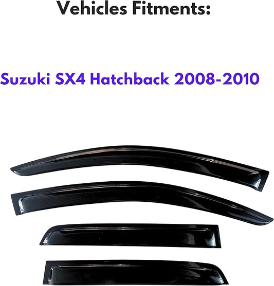 KPY Window Visor Compatible with Suzuki SX4 Hatchback 2008-2010, Rain Guard Window Vent Deflectors Tape-On Style, 2008 2009 2010 (Hatchback Only)