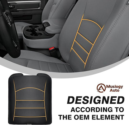 Muslogy Center Console Armrest Cover Compatible with Dodge Ram1500 2013-2018 & ram2500/3500 2013-2025 Comfort Armrest Pad Arm Rest Cushion Vegan Leather Protector 1-Inch Extra Thick(Jump Seat ONLY)
