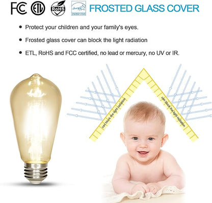 LED Edison Bulb,Antique 40W Vintage Bulb,E26 Non Dimmable Led Bulb 450 Lumens 2700K, Warm White, Pack of 3