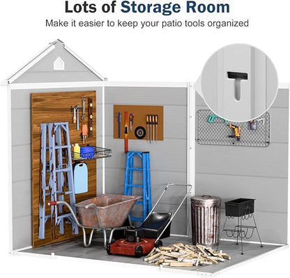Resin Storage Shed with Floor 8x6x7 FT Outdoor Waterproof Wider Door Plastic Sheds Kit for Backyard Garden Patio Lawn Tools, Gray