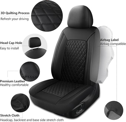 Car Seat Cover,Breathable and Waterproof Leather Seat Covers,Luxury PU Universal Fit Automotive Airbag Compatible for Cars Sedans SUV and Trucks(2 Pieces,Front Seat,Black,N1)