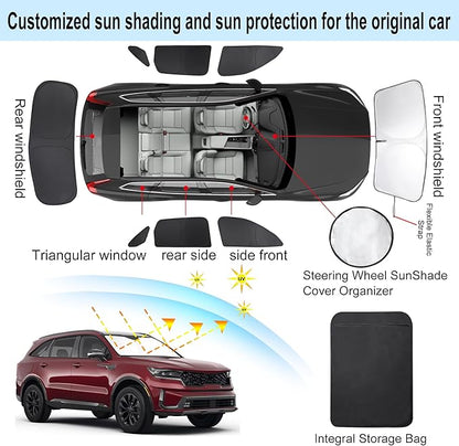 TINGLU Window Shades for Kia Sorento SUV 2021-2024 2025 Accessories Side Full Windows Rear Triangular Windshield Sun Shade Sun UV Rays & Privacy Protection for Camping,Napping,and Relaxing 8PCS