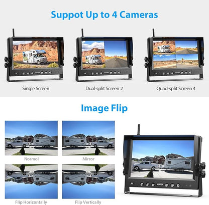 9 Inch Magnetic Solar Wireless Backup Camera System, 9600mAh Solar Rechargeable RV Backup Camera Wireless with HD1080P 9" Loop Recording Monitor for Trailer RV Trucks, BL901
