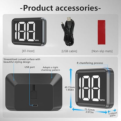 GPS Digital Speed Meter with MPH, Car Head Up Display for All Cars, USB Cable Plug & Play