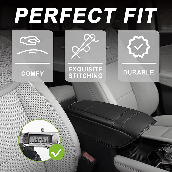 Muslogy Center Console Armrest Cover Compatible with Ford Explorer 2020-2024 2025 Comfort Armrest Pad Arm Rest Cushion Vegan Leather Protector Regular Thick