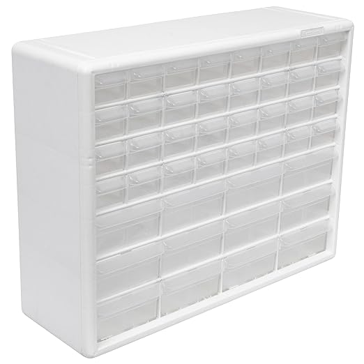 Akro-Mils 44-Drawer Plastic Drawer Storage Cabinet for Garage Organization, Bead Organizer, Building Bricks Storage, Teacher Toolbox, Makeup Organizer, 20-Inch W x 6-Inch D x 16-Inch H, 10144 White