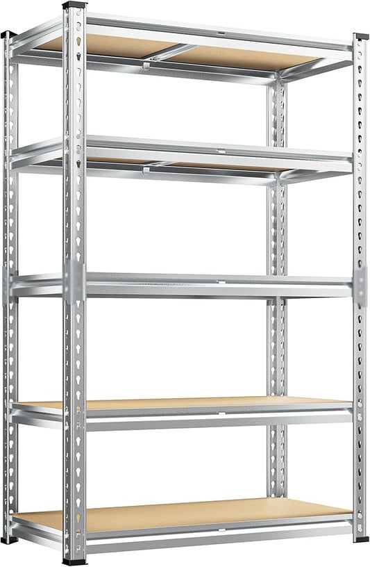 REIBII Garage Shelving, 5 Tier Storage Shelves Load 2020LBS, Adjustable Garage Shelves Heavy Duty, Metal Shelving Unit with Waterproof Columns for Warehouse, 35.5" W x 11.9" D x 72" H, Galvanized