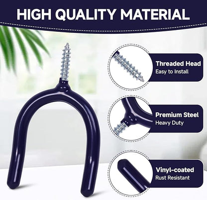 12 Pack Garage Storage System Steel U Hooks with Anti-Slip Coating Home Improvement and Organization Screw in Hooks Easy Wall Mounting Heavy Duty Bike and Ladder (Blue, 12 Pack)
