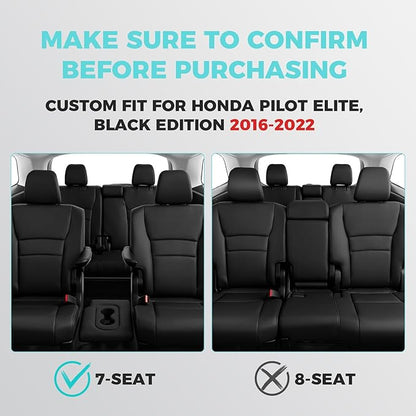 for Honda Pilot Seat Covers, Car Seat Protectors Full Set Custom Fit Pilot Elite,Black Edition 2016 2017 2018 2019 2020 2021 2022 7 Seats, Faux Leather Full Coverage Waterproof, Black
