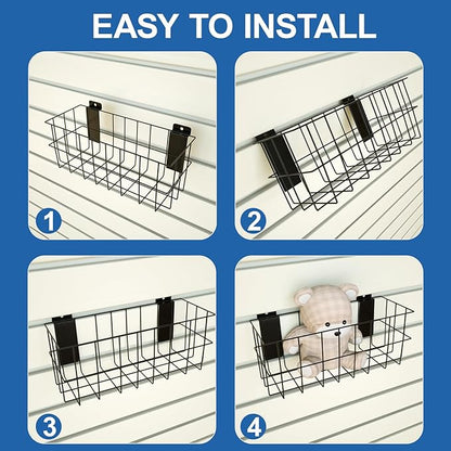 NeatiEase 29 PCS Slatwall Accessories Kit for Garage Rooms Shops Storage, Slat Wall Accessory Includes 3 Pack Slatwall Baskets Set and 26 PCS Multisized Heavy Duty Slatwall Hooks