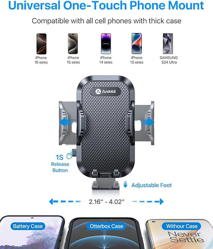 andobil Military-Grade Cup Phone Holder for Car/Truck, [2025 Enhanced] 13" 360° Adjustable Gooseneck w/Anti-Shake Car Mount, Universal Car Phone Holder for iPhone/Samsung/Pixel All 4.0-7.0" Devices