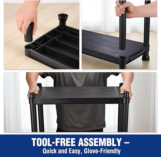 WORKPRO 5-Tier Plastic Storage Shelves, 500lb Capacity Shelving Unit, 67.1" H x 23.9" W x 12" D, Storage Rack for Garage, Home, Pantry, Office, Laundry, Tool-Free Assembly, Black