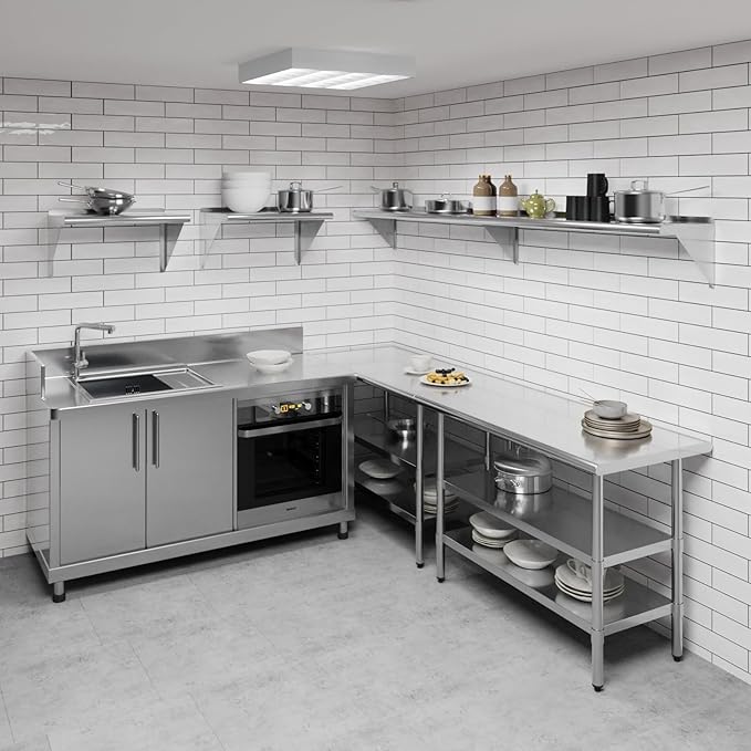 AmGood 96" Long X 12" Deep Stainless Steel Wall Shelf | NSF Certified | Appliance & Equipment Metal Shelving | Kitchen, Restaurant, Garage, Laundry, Utility Room