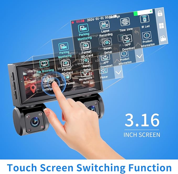 4 Channel Dash Cam Front and Rear, 360°Dash Camera for Car FHD 2K+3x1080P Touch Screen, 8 IR Night Vision, 5G WiFi, APP Control, G-Sensor, Loop Recording, Built-in GPS with 64GB Car, 24H Parking Mode