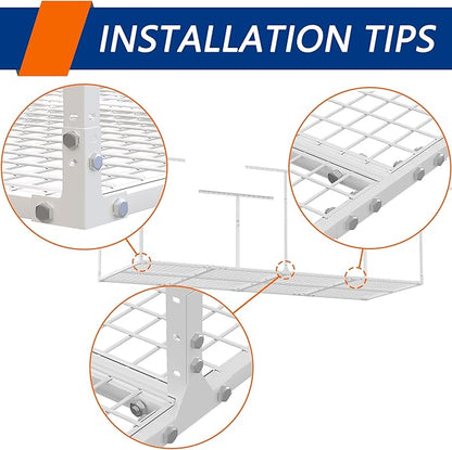 3 x 8FT Overhead Garage Storage Rack,Adjustable Ceiling Storage Racks,Garage Shelving Heavy Duty Storage Organizer System,600lbs Weight Capacity(White)