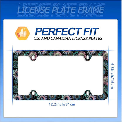 Mandala Flower License Plate Frame License Plate Stainless Steel Parts Funny License Plate Decorative with Screws Size 12.3" x 6.3" for Men Women