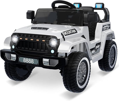 12V Kids Ride On Truck Car, Battery Powered Electric Vehicles with Remote Control, Spring Suspensions, 3 Speeds, LED Lights, Music, MP3, Ride On Toy Car for Children Toddles Boys Girls, White