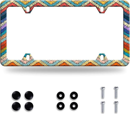 Boho License Plate Frame Colorful Stripe License Plate Stainless Steel Funny License Plate Holder Men Women Personalize Mandala Car Accessory Decoration 12.3" x 6.3"