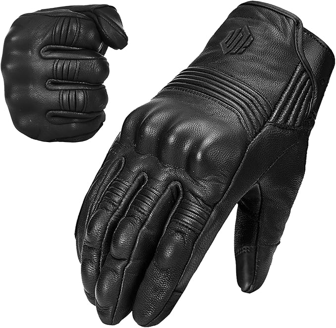 ILM Goatskin Leather Motorcycle Motorbike Powersports Racing Gloves Touchscreen for Men and Women Model DN01(XL, Black Unperforated)