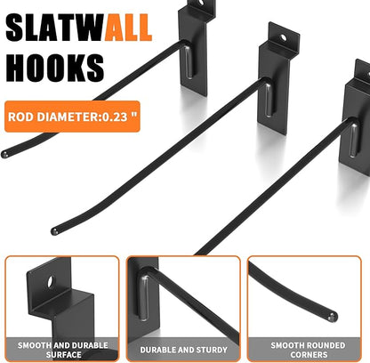Heavy-Duty Slatwall Hooks (4 inch) - Black Metal Storage Solution - 25 Pack for Garage, Workshop, & Retail Displays