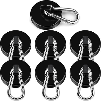 DIYMAG Black Magnetic Hooks, 110LBS Strong Heavy Duty Neodymium Magnet Hooks with Swivel Carabiner Hook, Great for Your Refrigerator and Other Magnetic Surfaces, Pack of 7