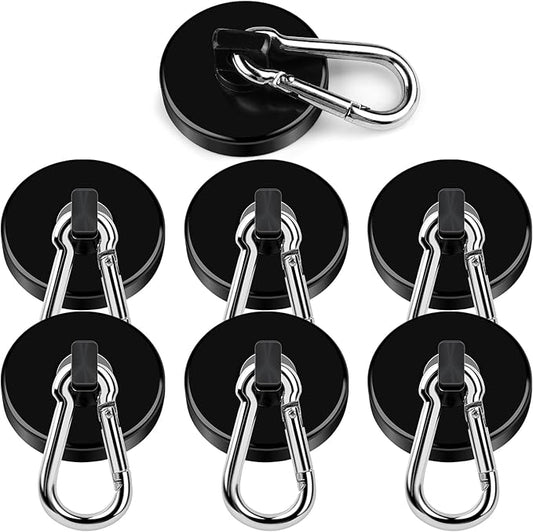 DIYMAG Black Magnetic Hooks, 110LBS Strong Heavy Duty Neodymium Magnet Hooks with Swivel Carabiner Hook, Great for Your Refrigerator and Other Magnetic Surfaces, Pack of 7