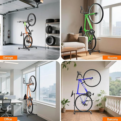 Vertical Bike Stand,Freestanding Space-Saving Bike Rack with Adjustable Height for Wheels Sizes up to 29”,Indoor Bike Storage Rack for Garage & Apartment, Upright Bicycle Floor Holder for MTB Road
