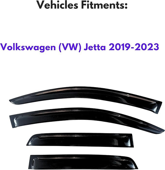 KPY Window Visor Compatible with Volkswagen (VW) Jetta 2019-2023, 4PC Rain Guard Side Window Vent Deflectors Tape-On Style, 2019 2020 2021 2022 2023