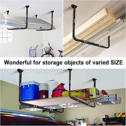Adjustable Garage Ceiling Storage Racks, Garage Overhead Storage Bracket,Ceiling Mounted Heavy-duty Garage Storage Shelves,33 in. x 34 in,200lbs Weight Capacity, Black