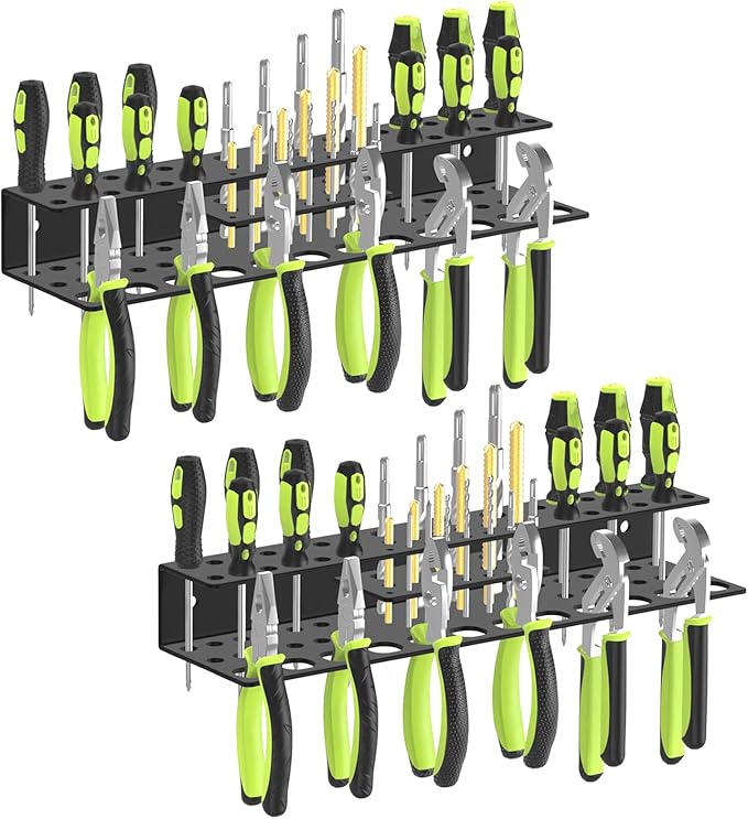 Screwdriver Holder Wall Mount,Heavy Duty Metal Utility Bit Organizer for Screw driver Pliers Drill Bits Small Tools,Screwdriver Organizer Suitable Garages Homes Workshops Sheds (54 holes 2pc)