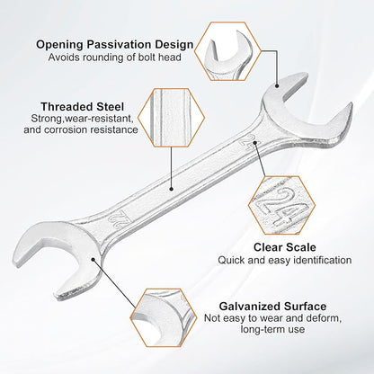 HARFINGTON Double Open End Wrench 22mm x 24mm Metric 15 Degree Offset Angle Small Flat Head Wrench Galvanizing Open Ended Spanner for Automotive Repair Furniture Assembly