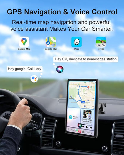 Upgraded Apple Carplay Screen for Car, 9" Wireless CarPlay & Android Auto Car Stereo Touch Screen, Car Play Supports Netflix/YouTube/TikTok, App Store, Screen Flip, GPS Navigation, Voice Control