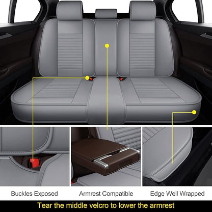 LINGVIDO Car Seat Covers, Breathable and Waterproof Faux Leather Automotive Seat Covers for Cars SUV Pick-up Truck Sedan,Universal Anti-Slip Driver Seat Cover with Backrest (Rear Seat, Gray)