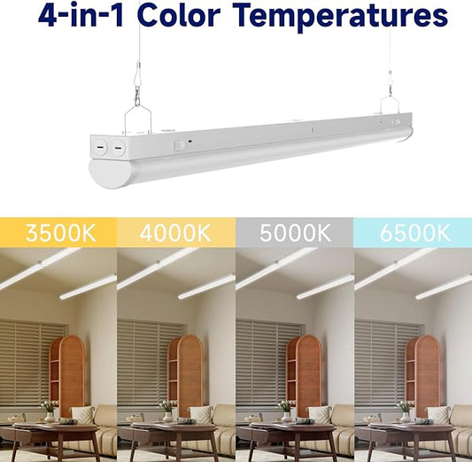 4FT LED Linear Strip Light, LED Shop Lights 40W/35W/30W Selectable,4 Color Selectable 3500K-6500K Adjustable,0-10V Dimmable Commercial Garage Office Ceiling Light Fixture, ETL DLC Listed (9 Pack)