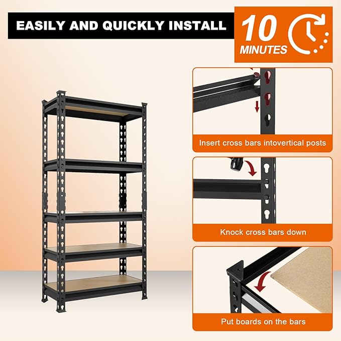 BIG RED Storage Shelving Unit, 5-Tier Adjustable, Heavy Duty Metal Garage Shelves/Utility Rack for Kitchen, Pantry, Basement, Bathroom, Laundry - 2,000 lbs Capacity, Black, 59" H x 28" W x 12" D