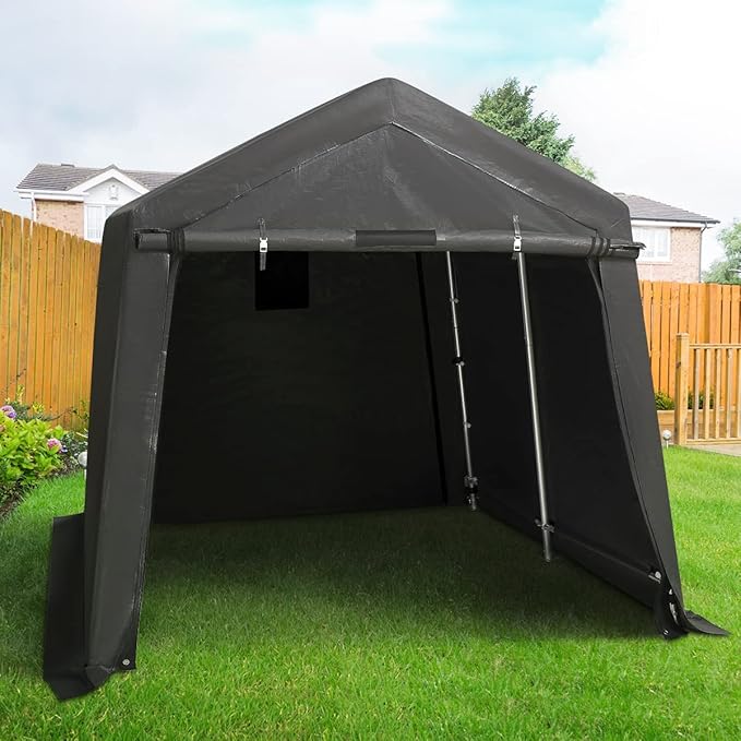 ADVANCE OUTDOOR 8x8 ft Storage Shelter Garage Tent with 2 Roll up Doors & Vents Outdoor Portable Carport for Motorcycle ATV Anti-UV Snow Resistant Waterproof, Gray