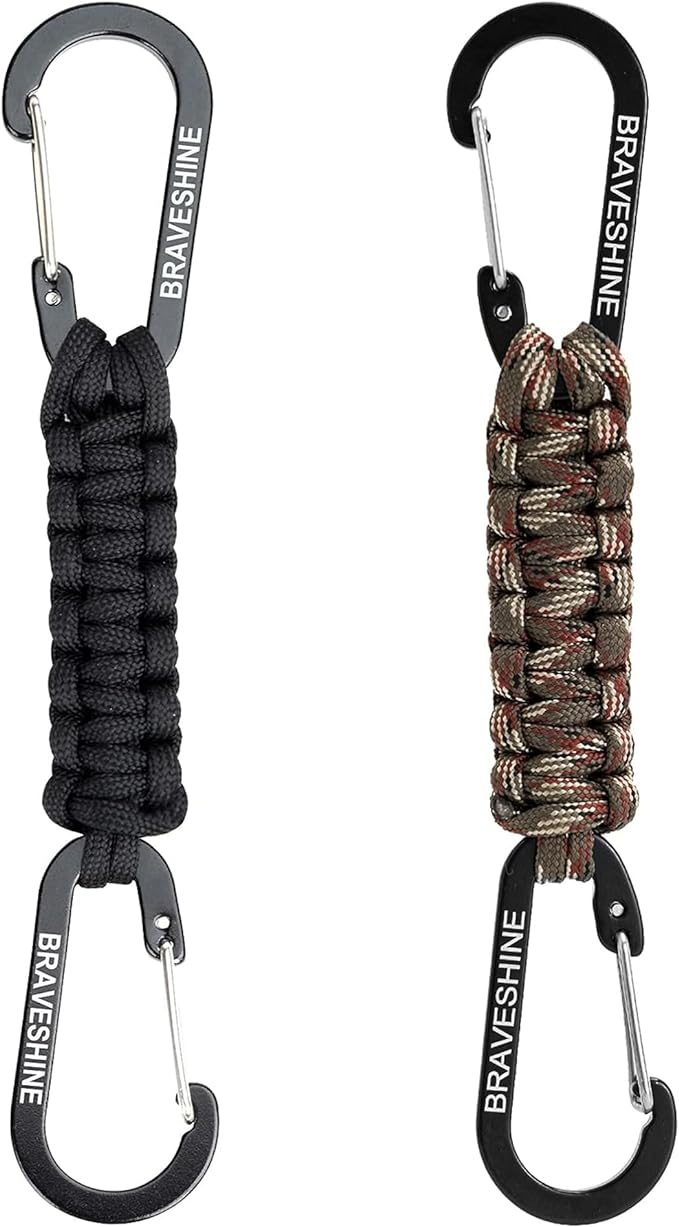 BRAVESHINE Paracord Keychain Carabiner Clip, D Ring Lanyard Hanger Stroller Hook for Water Bottle, Key, Backpacks, Men, Women
