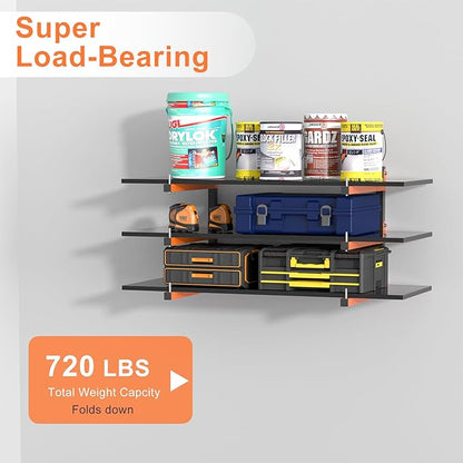 Lumber Rack Wall Mount, Lumber Storage Rack, Heavy Duty Wood Storage Racks with 6-Level System, 720 lb Sturdy Garage Wood Organizer, Orange Lumber Metal Racks for Indoor and Outdoor (4 PACK)