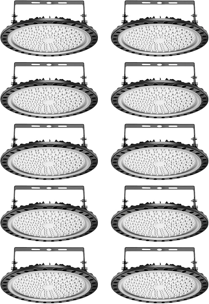 Viugreum High Bay LED Shop Lights, 500W UFO LED High Bay Light 50,000LM 120V LED High Bay Lights 5000K Daylight, Alternative to 2000W MH/HPS for Garage Workshop Barn Factory Warehouse - 10 Pack
