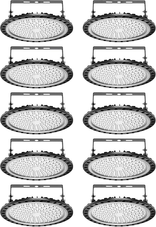 Viugreum High Bay LED Shop Lights, 500W UFO LED High Bay Light 50,000LM 120V LED High Bay Lights 5000K Daylight, Alternative to 2000W MH/HPS for Garage Workshop Barn Factory Warehouse - 10 Pack