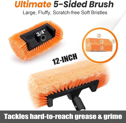 65" Car Wash Brush with Extension Pole, Car Wash 12" Dip Soft Five-Sided Brush, No Scratch Car Cleaning Brush Supplies for RV Boat Truck SUV, House Siding, Snow