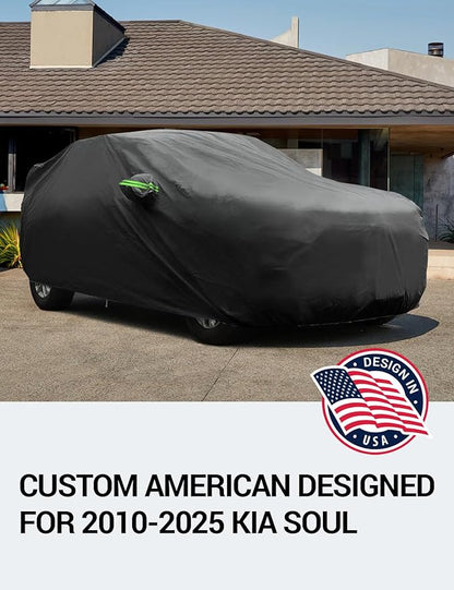 Proadsy 2025 Upgrade Car Cover Custom Fit for Kia Soul 2010-2025, Waterproof All Weather for Automobiles, Full Exterior Cover Rain Snow Sun Protector Indoor Outdoor Car Cover