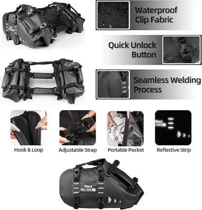Motorcycle Saddle Bags Tail Bag, 20L Roll-top Waterproof Motor Detachable Side Trunk Bag, Motor Panniers Luggage Bag for Motorcy